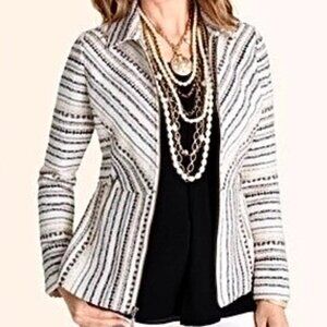 Chicos Striped Striped Black & White Blazer